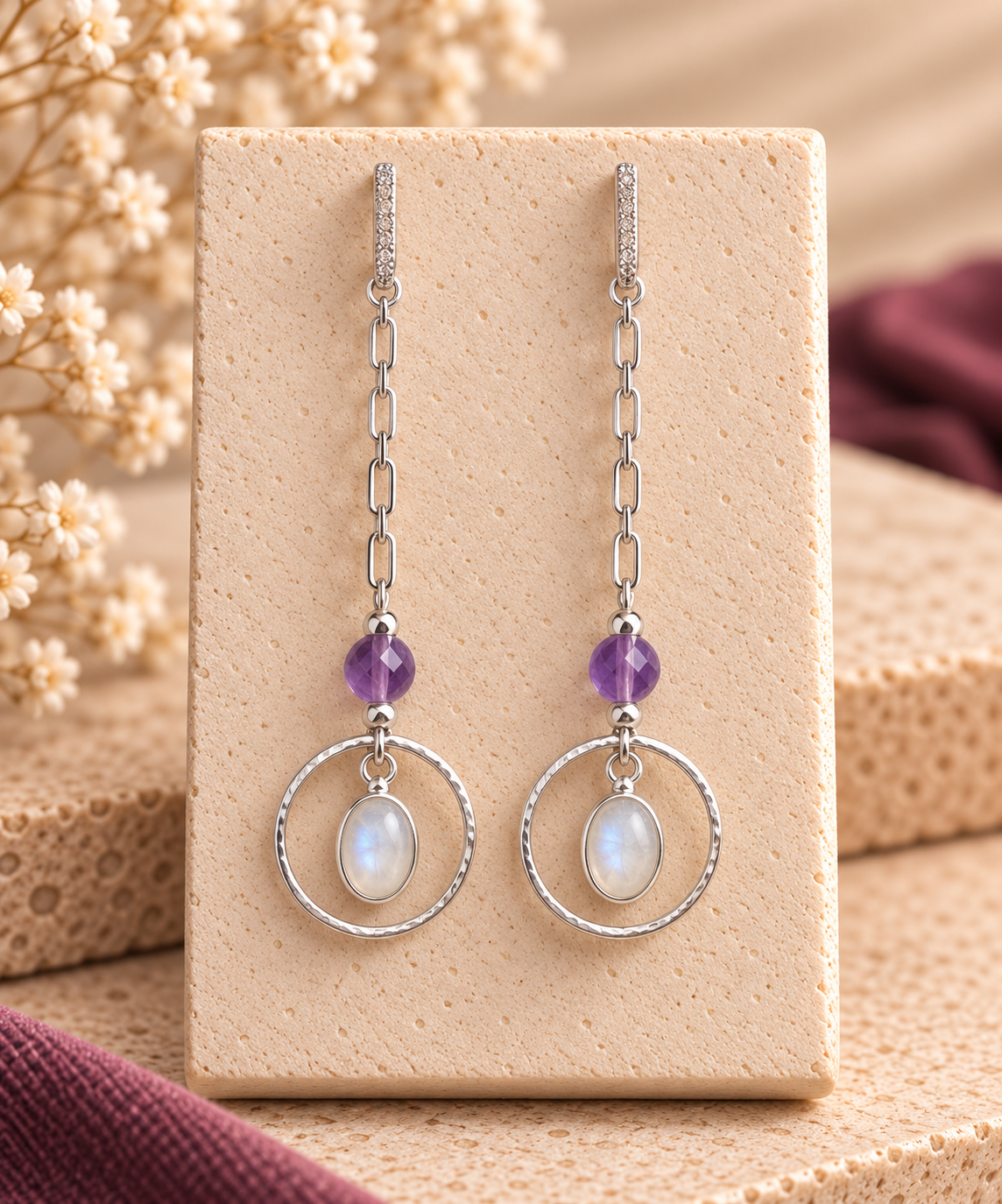 Amethyst Hammered Disc Earrings