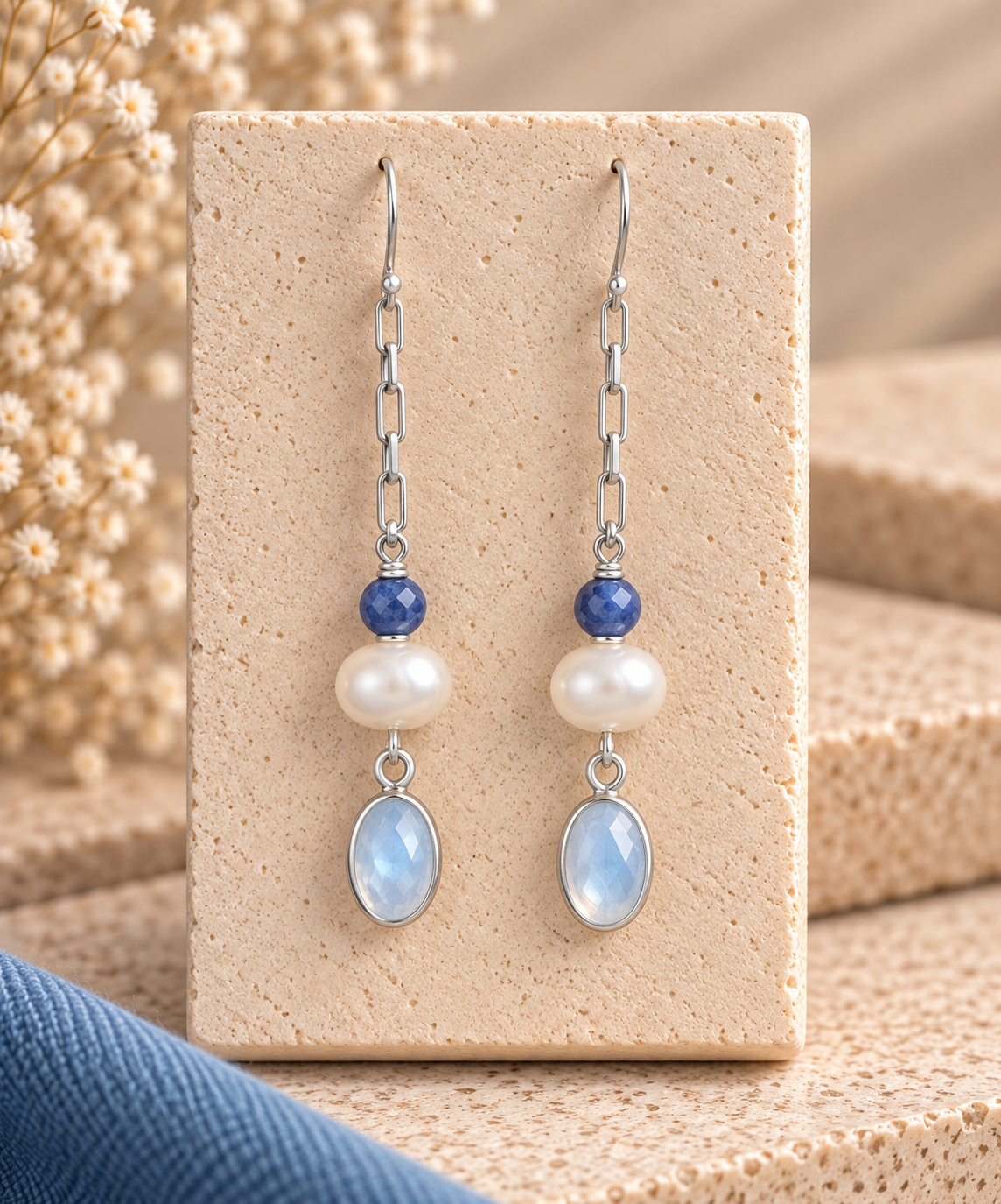 Blue Stone Pearl Crystal Drops