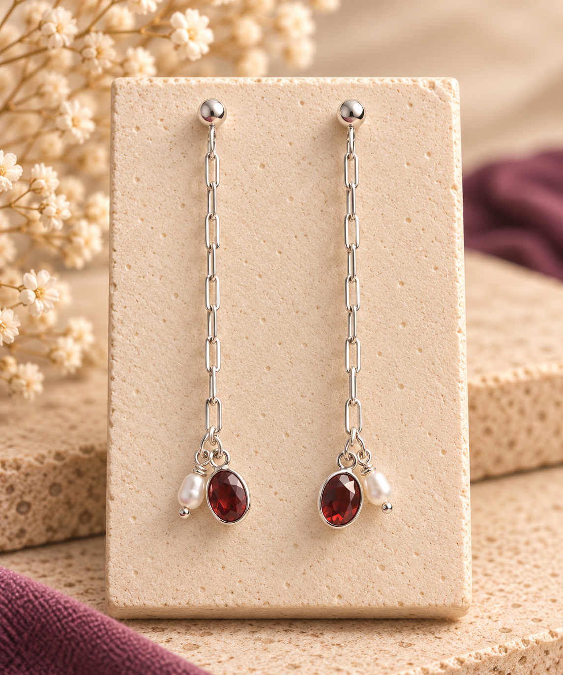 Garnet & Peridot Hammered Bar Earrings