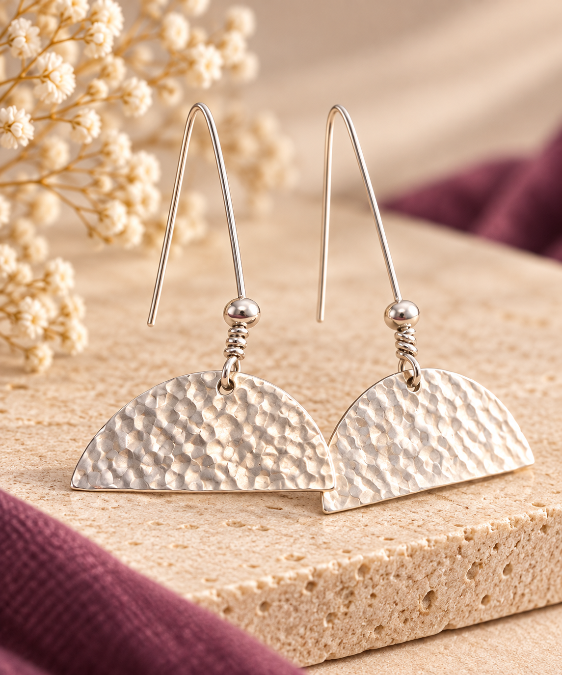 Hammered Silver Disc Earrings
