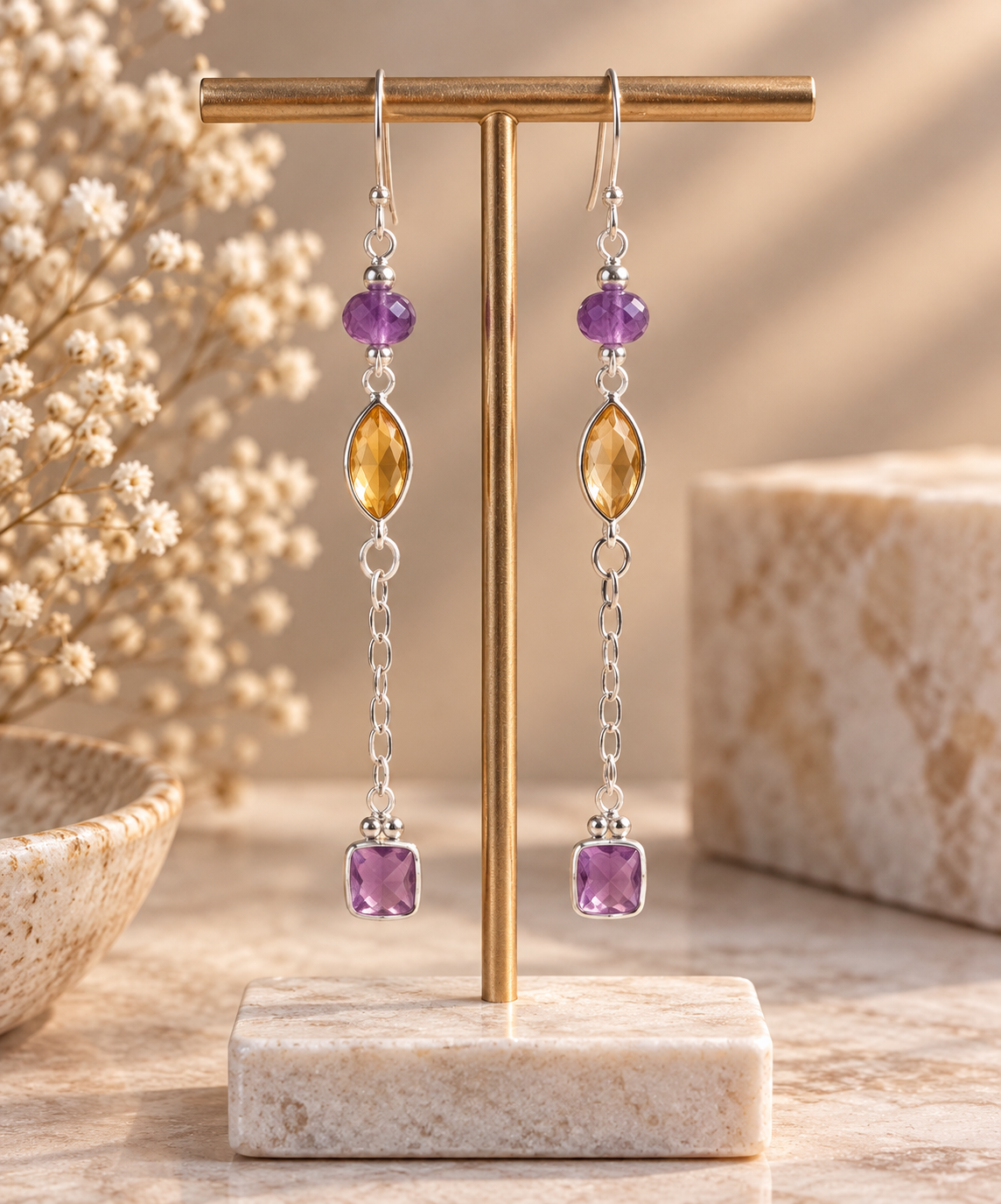 Pearl & Amethyst Chain Drops